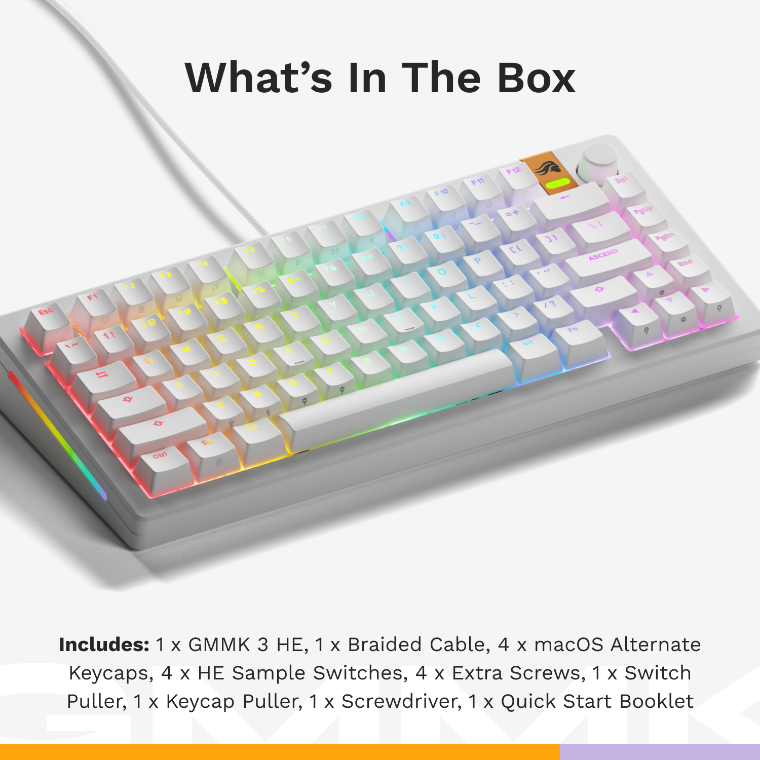 A large marketing image providing additional information about the product Glorious GMMK 3 HE 75%  Mechanical Keyboard - White (Prebuilt) - Additional alt info not provided